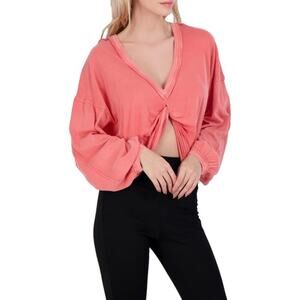FP Movement Moon Rising Twist Front Sweatshirt Coral Cropped Pullover Size S